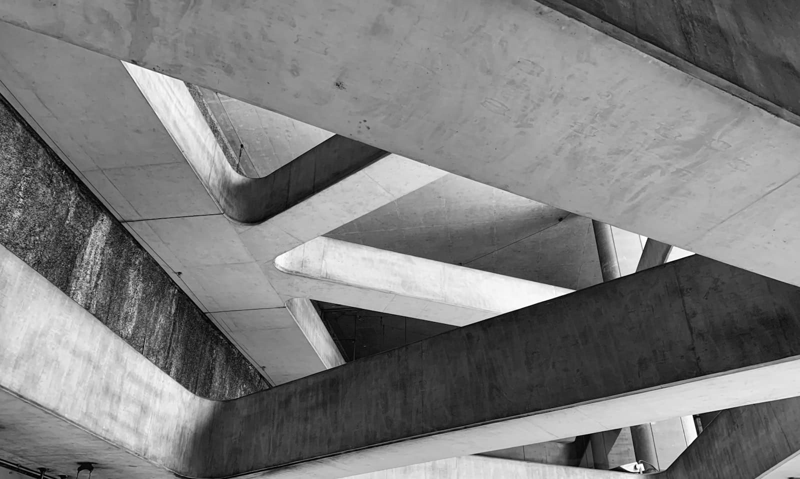 Architectural structural framework photographed as a study in planning and form.